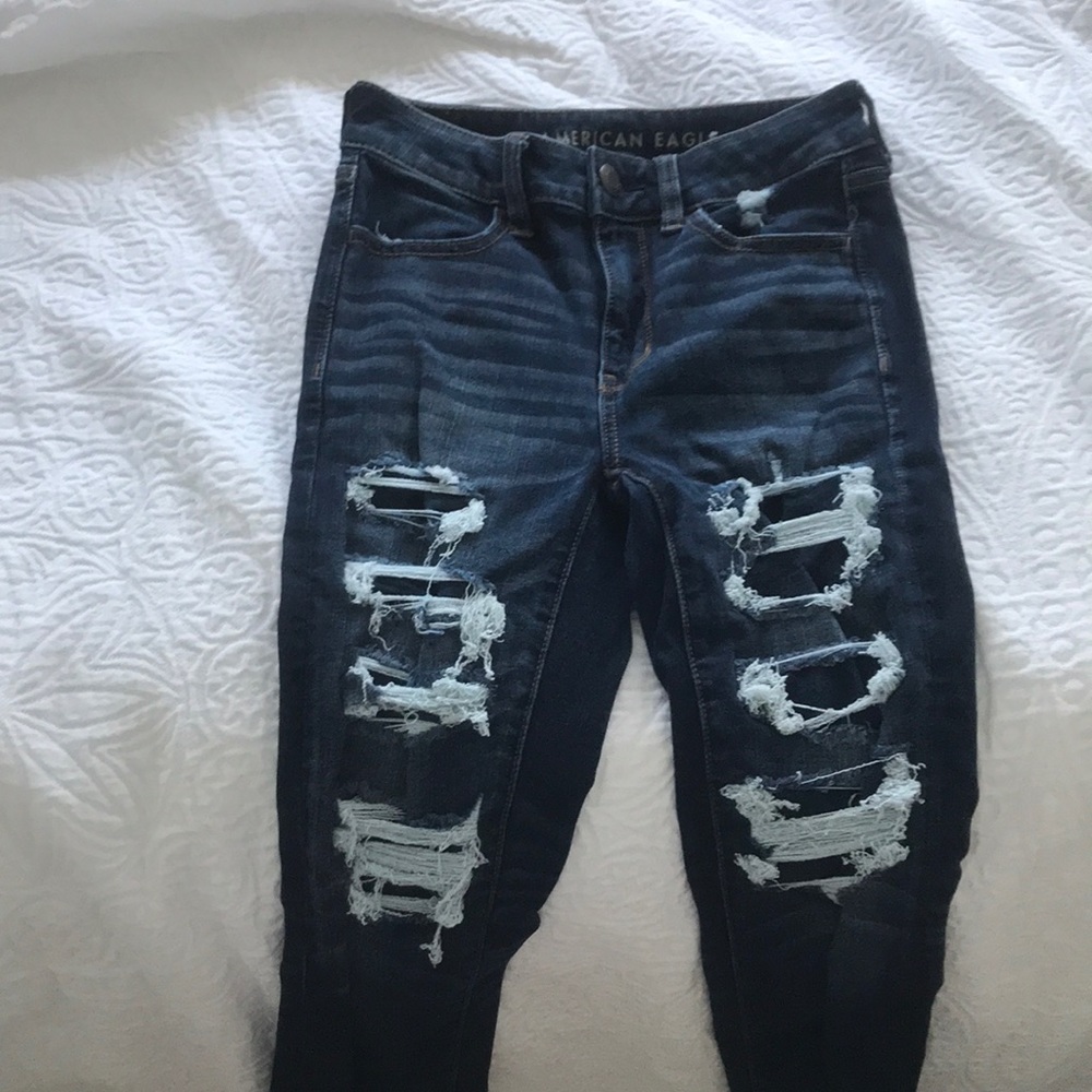 ae high rise patched jeans